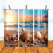 All sides of tumbler showing seashells on beach with ocean waves